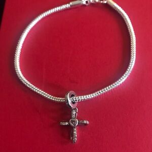 Sterling Silver Cross Charm with Bracelet